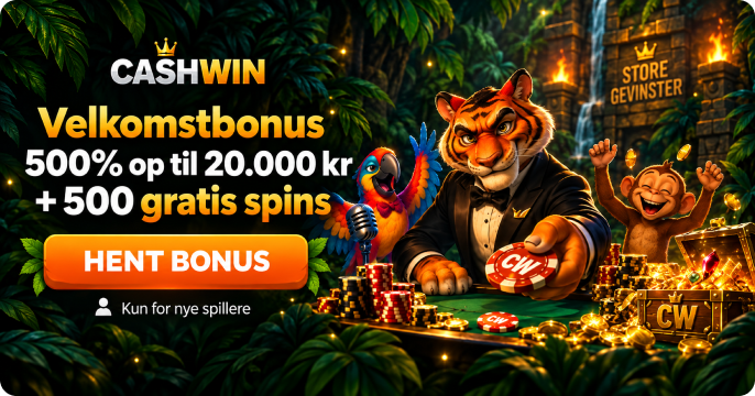Cashwin Casino velkomstbonus 500% op til 20.000 kr og 500 gratis spins